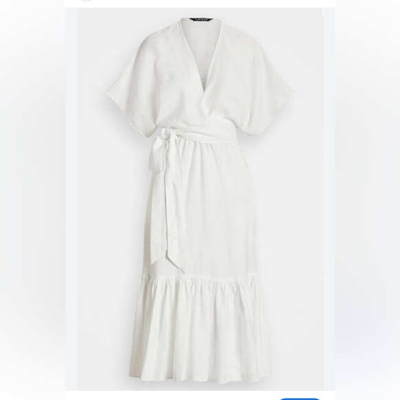 NWT Lauren by Ralph Lauren Belted Linen Wrap Style Dress in White. Size 4 - Picture 5 of 10